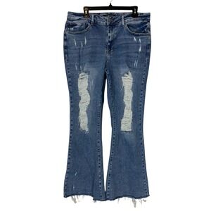 Judy Blue Jeans Womens 16W Blue Medium Wash High Rise Distressed Flare Stretch